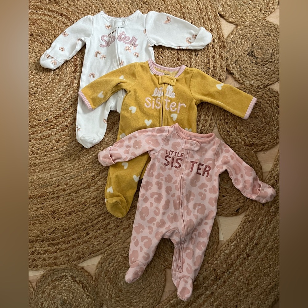 EUC Little sister sleeper lot.  3 sleepers carters size newborn. No stains.